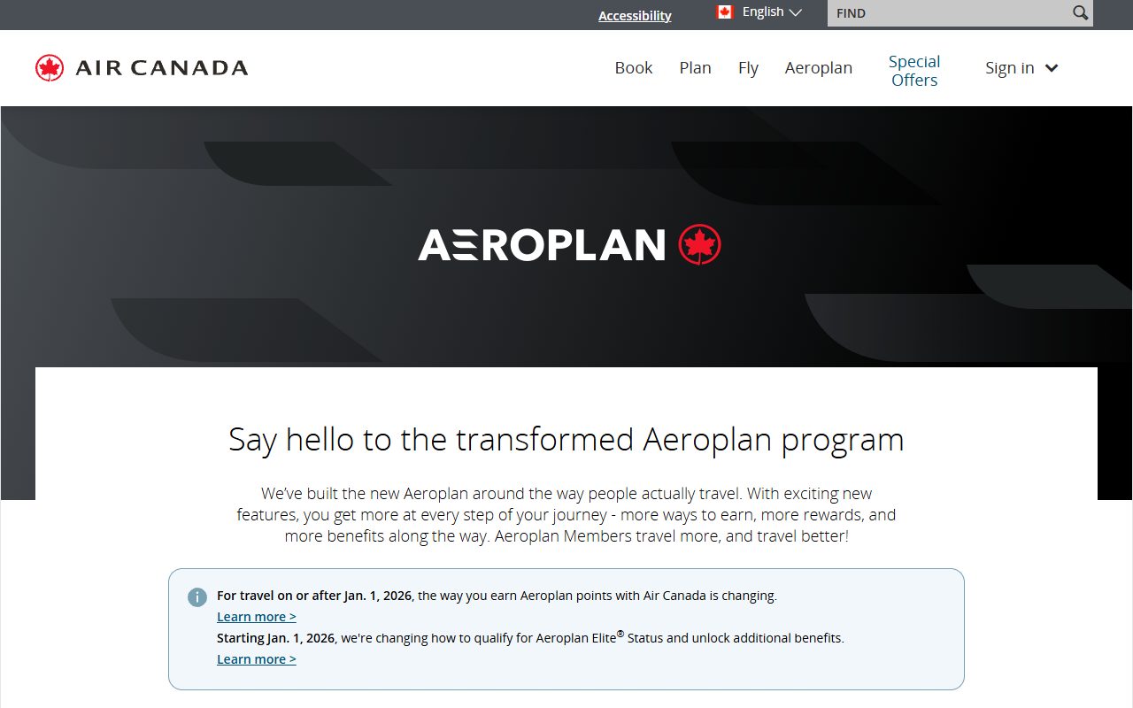 Aeroplan (Air Canada) official site
